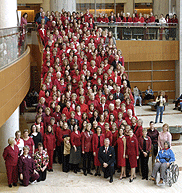 Staff at the Mayo Clinic in Rochester, MN celebrating National Wear Red Day 2006.