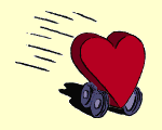 animated illustration of a heart on wheels