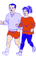 man and woman walking